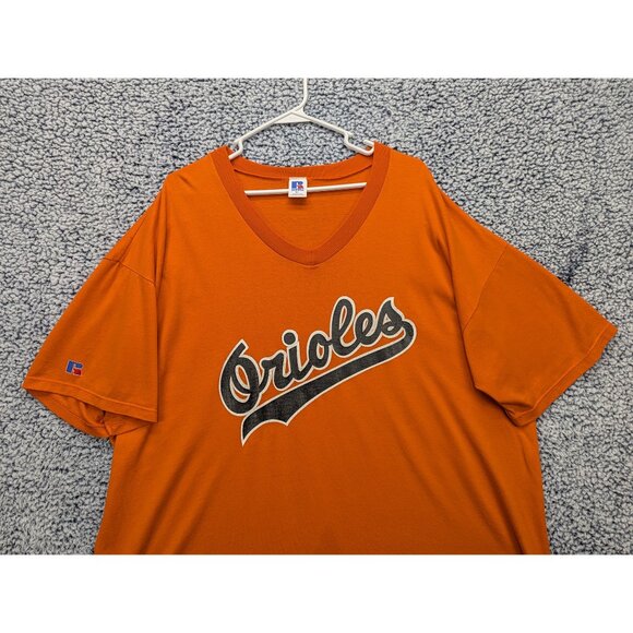 VTG Russell Athletic Baltimore Orioles Shirt Mens XXL Logo USA Distressed Orange - Picture 3 of 16